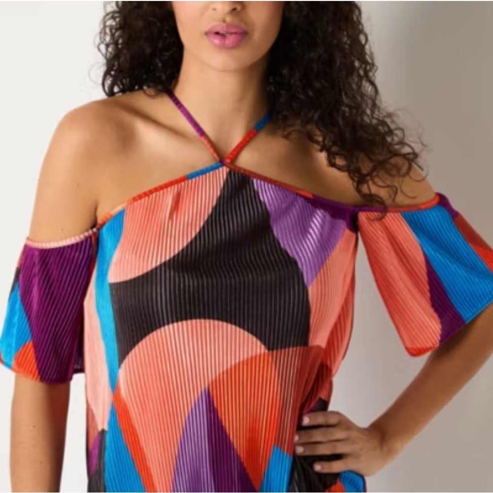 Bold Elements Womens Asymmetrical Neck Short Sleeve Blouse